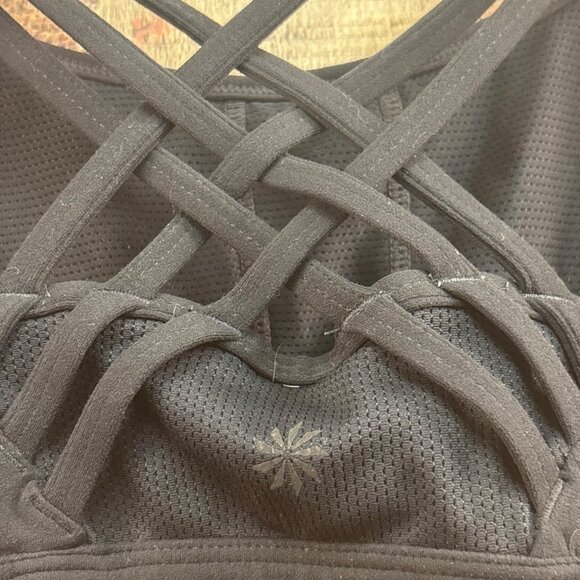 Athleta Black Strappy Back Sports Bra M Activewear - Picture 3 of 6